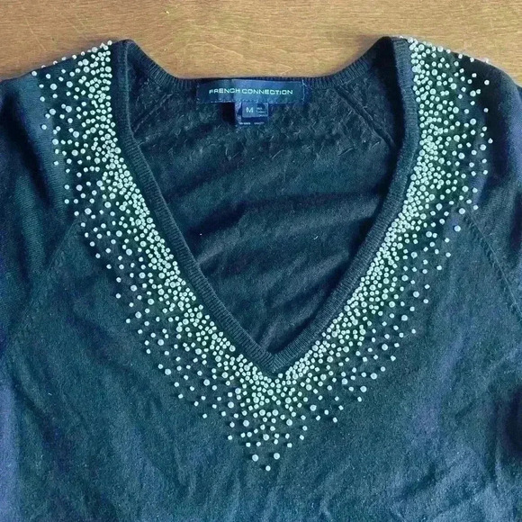 French Connection | Black pearl beaded sweater size  M - Picture 3 of 3